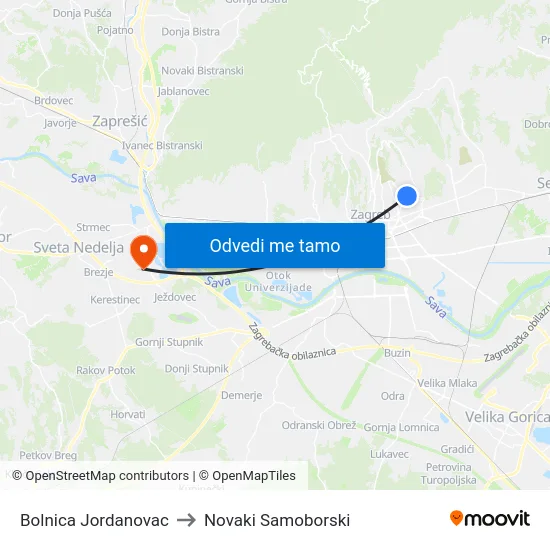 Bolnica Jordanovac to Novaki Samoborski map