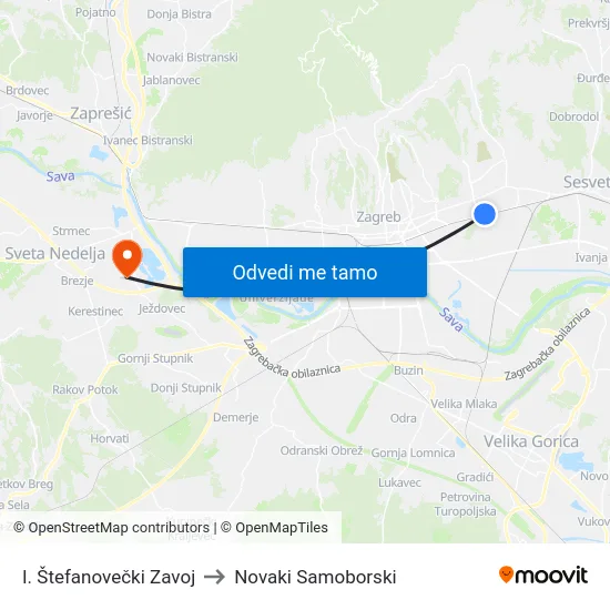 I. Štefanovečki Zavoj to Novaki Samoborski map