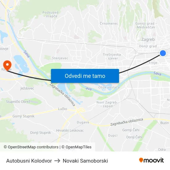 Autobusni Kolodvor to Novaki Samoborski map