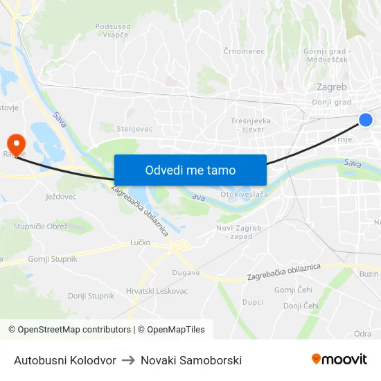 Autobusni Kolodvor to Novaki Samoborski map