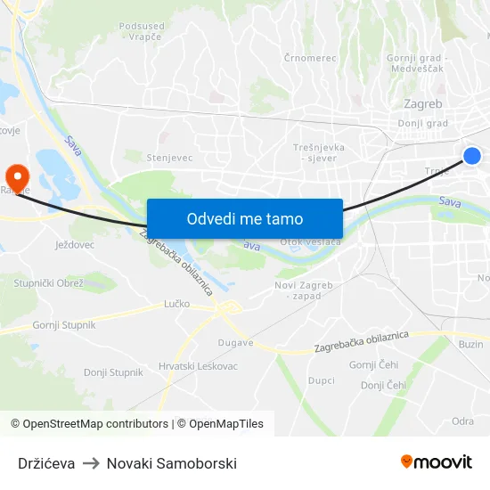 Držićeva to Novaki Samoborski map