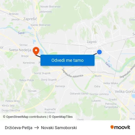 Držićeva-Petlja to Novaki Samoborski map