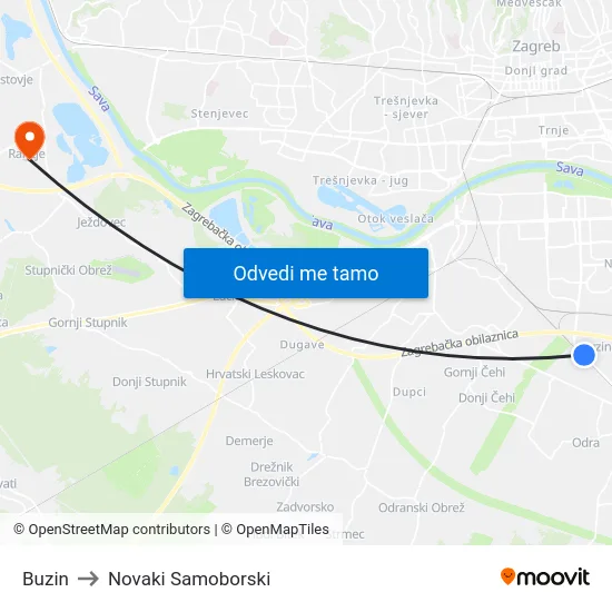 Buzin to Novaki Samoborski map
