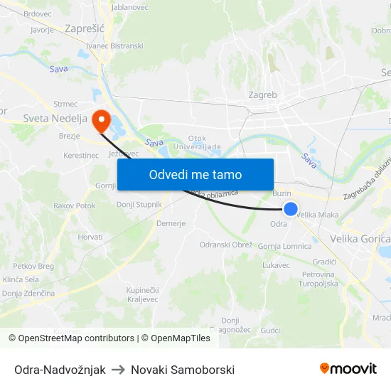 Odra-Nadvožnjak to Novaki Samoborski map
