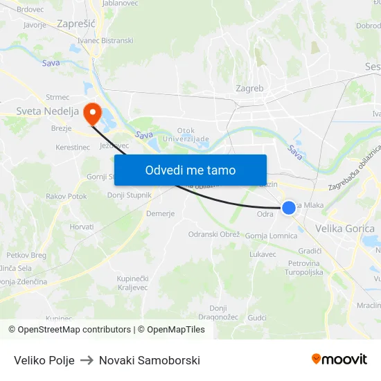 Veliko Polje to Novaki Samoborski map