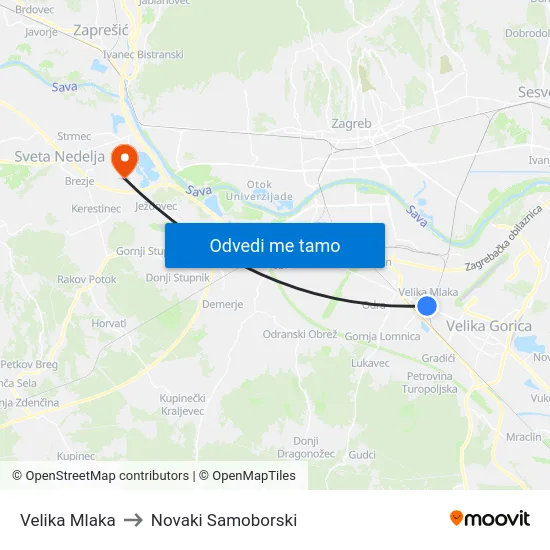 Velika Mlaka to Novaki Samoborski map