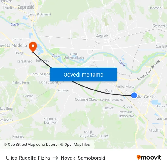 Ulica Rudolfa Fizira to Novaki Samoborski map
