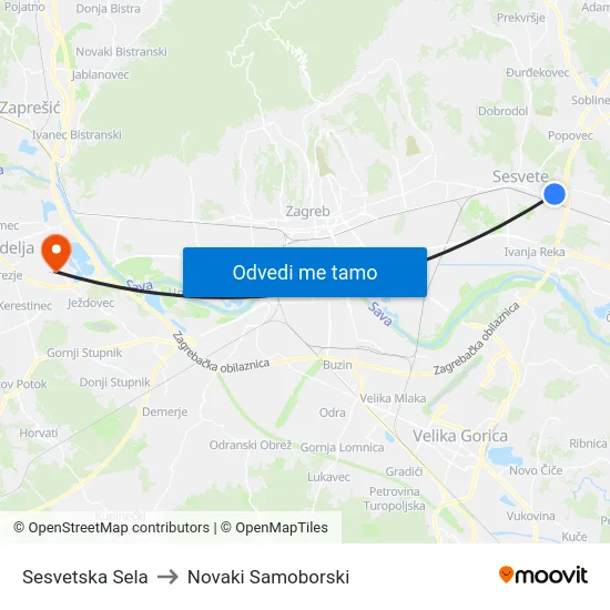 Sesvetska Sela to Novaki Samoborski map