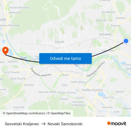 Sesvetski Kraljevec to Novaki Samoborski map
