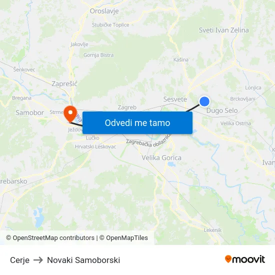 Cerje to Novaki Samoborski map