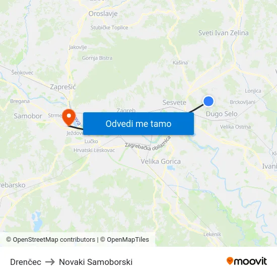 Drenčec to Novaki Samoborski map