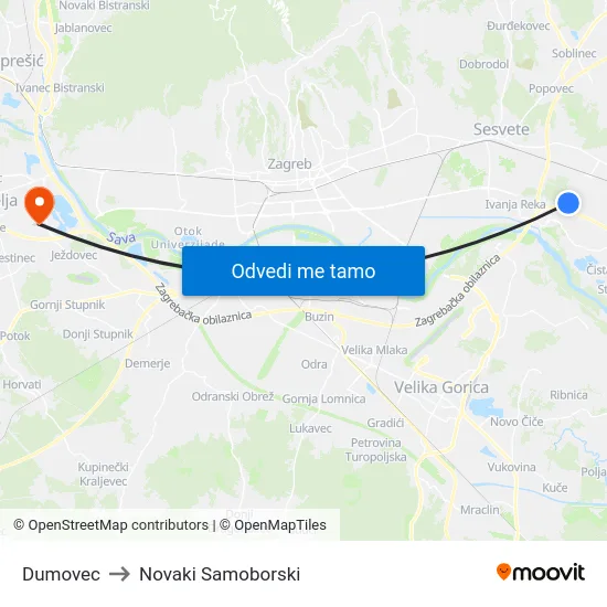 Dumovec to Novaki Samoborski map