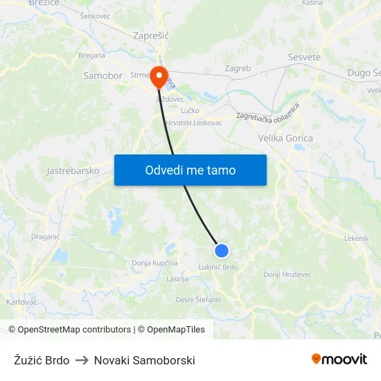Žužić Brdo to Novaki Samoborski map