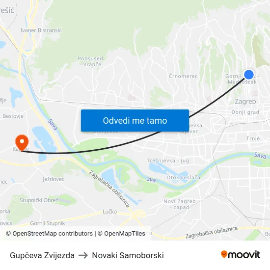 Gupčeva Zvijezda to Novaki Samoborski map