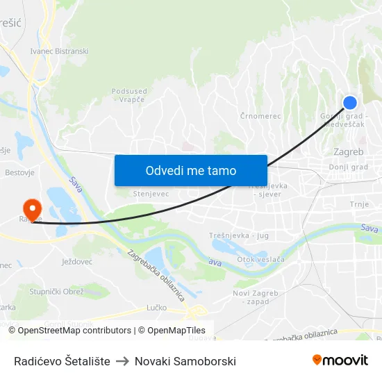 Radićevo Šetalište to Novaki Samoborski map
