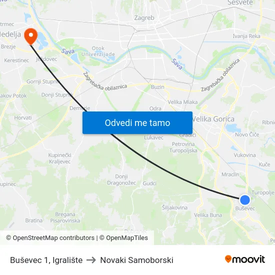 Buševec 1, Igralište to Novaki Samoborski map