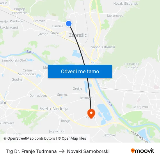 Trg Dr. Franje Tuđmana to Novaki Samoborski map