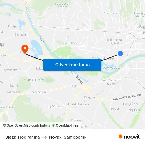 Blaža Trogiranina to Novaki Samoborski map