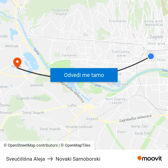 Sveučilišna Aleja to Novaki Samoborski map
