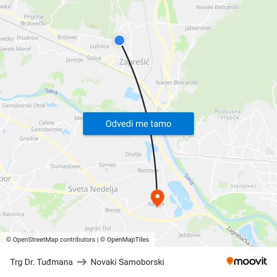 Trg Dr. Tuđmana to Novaki Samoborski map