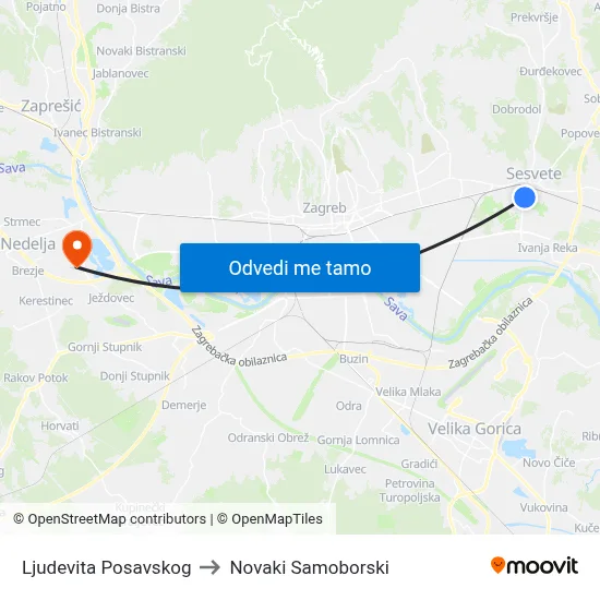 Ljudevita Posavskog to Novaki Samoborski map