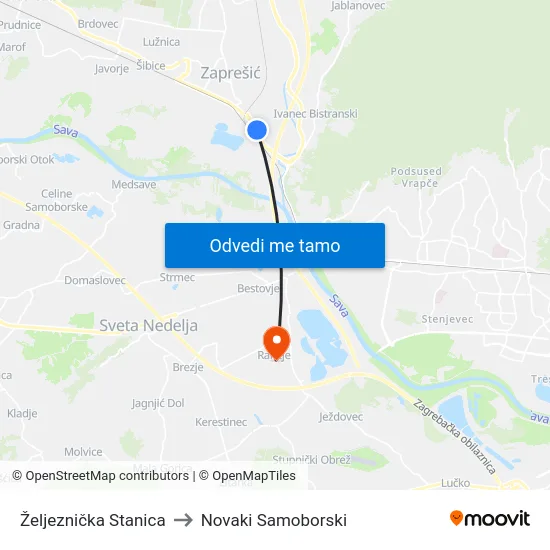 Željeznička Stanica to Novaki Samoborski map