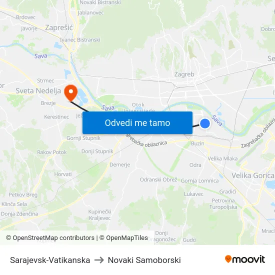 Sarajevsk-Vatikanska to Novaki Samoborski map