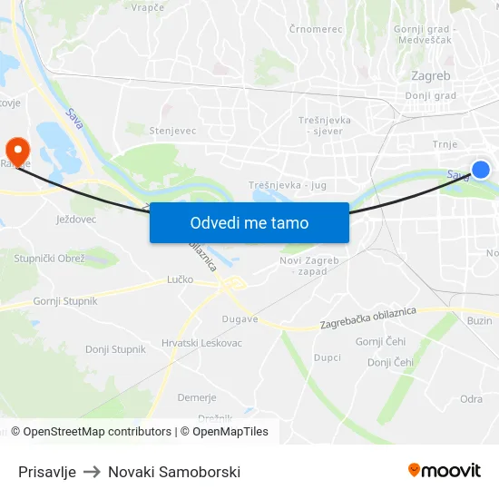 Prisavlje to Novaki Samoborski map