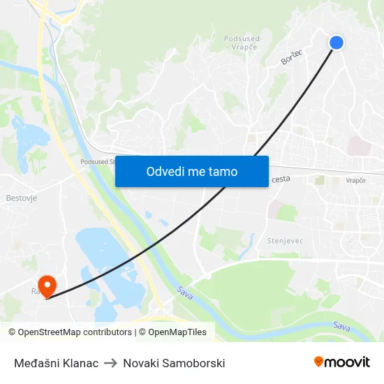 Međašni Klanac to Novaki Samoborski map