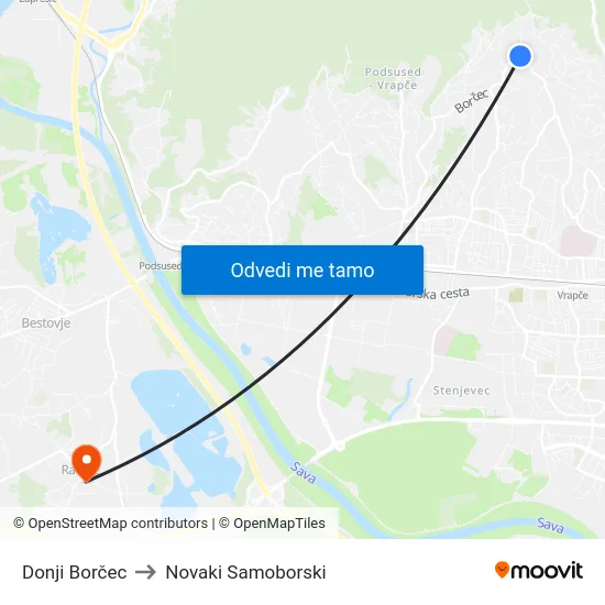 Donji Borčec to Novaki Samoborski map