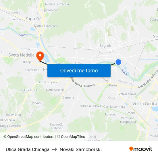 Ulica Grada Chicaga to Novaki Samoborski map