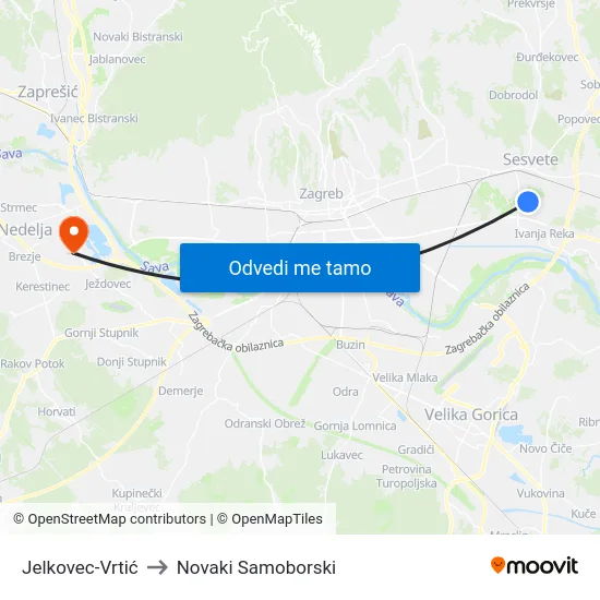 Jelkovec-Vrtić to Novaki Samoborski map