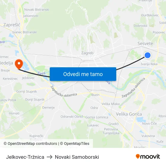 Jelkovec-Tržnica to Novaki Samoborski map