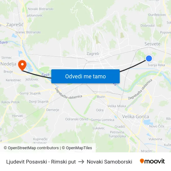 Ljudevit Posavski - Rimski put to Novaki Samoborski map
