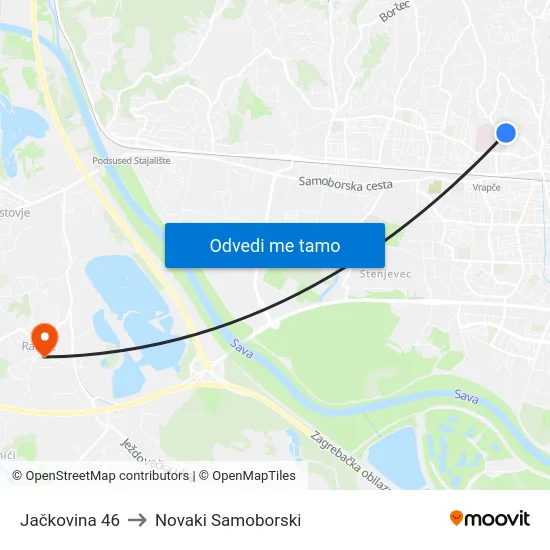 Jačkovina 46 to Novaki Samoborski map