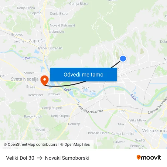 Veliki Dol 30 to Novaki Samoborski map