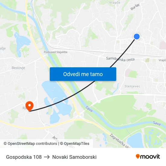 Gospodska 108 to Novaki Samoborski map