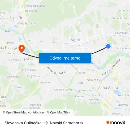 Slavonska-Čulinečka to Novaki Samoborski map