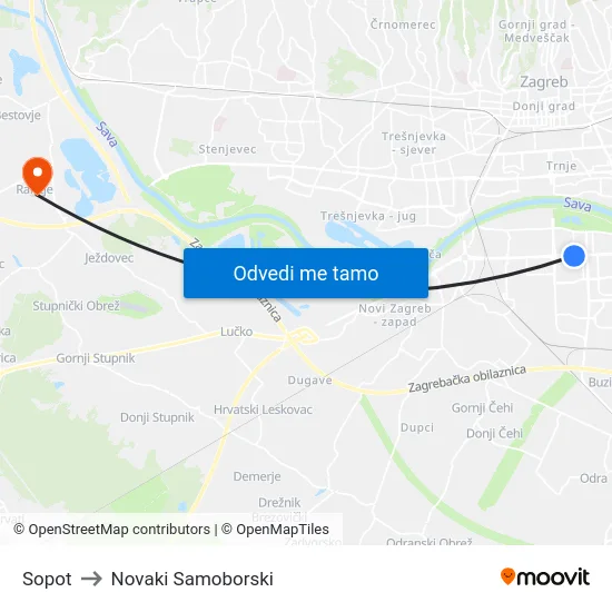 Sopot to Novaki Samoborski map