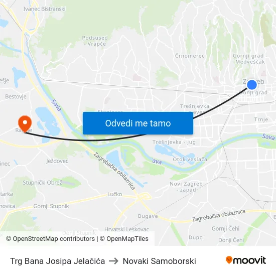 Trg Bana Josipa Jelačića to Novaki Samoborski map