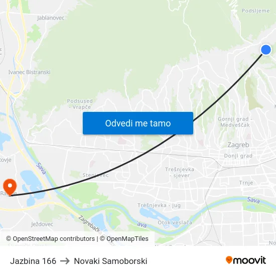 Jazbina 166 to Novaki Samoborski map