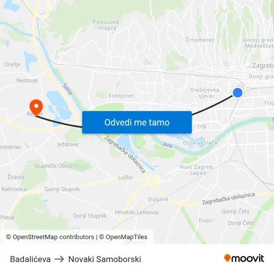 Badalićeva to Novaki Samoborski map