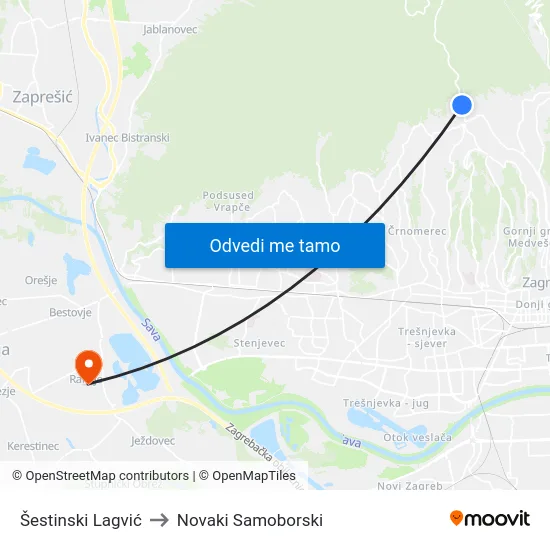 Šestinski Lagvić to Novaki Samoborski map