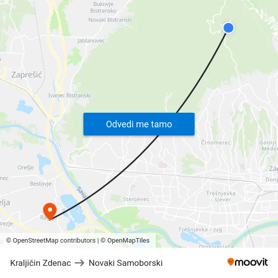 Kraljičin Zdenac to Novaki Samoborski map