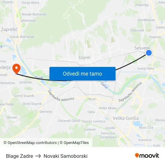 Blage Zadre to Novaki Samoborski map
