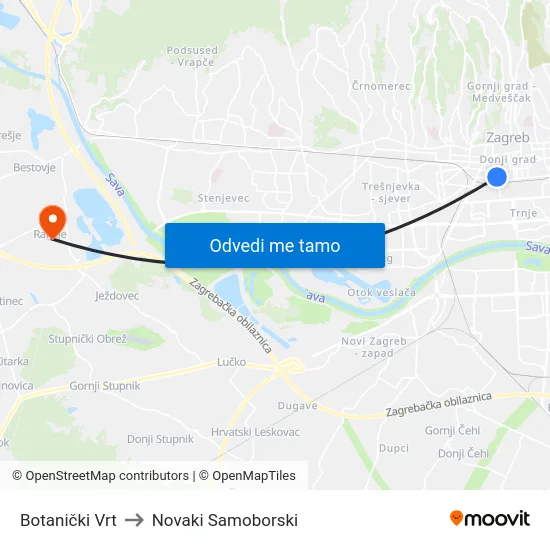 Botanički Vrt to Novaki Samoborski map