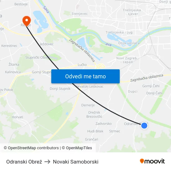 Odranski Obrež to Novaki Samoborski map