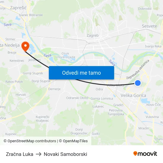 Zračna Luka to Novaki Samoborski map