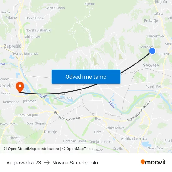 Vugrovečka 73 to Novaki Samoborski map
