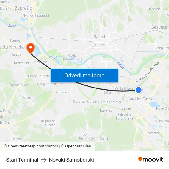 Stari Terminal to Novaki Samoborski map